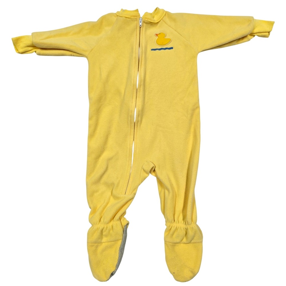 Carter's Kids Yellow Duck Duckie Fleece Footed Pajamas Sleepwear Baby 12M VTG